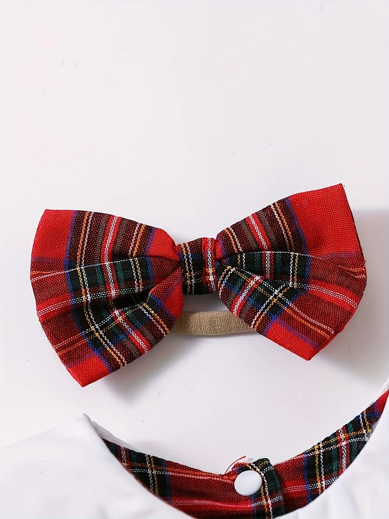 2pcs Baby Girls Cute Doll Collar Plaid Long Sleeve Outdoor Triangle Bodysuit & Headband For Christmas Autumn And Winter