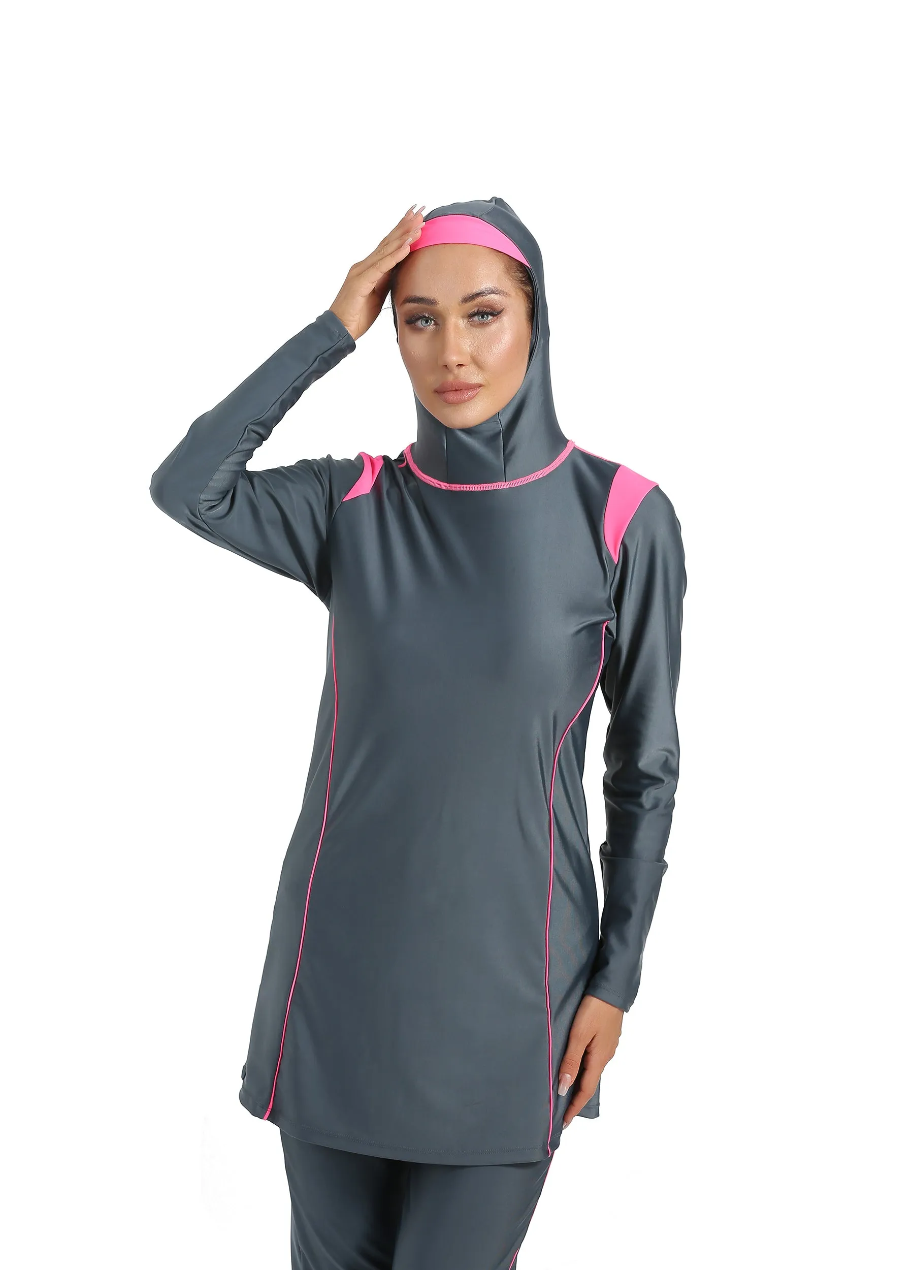 4POSE Women's Full Body Burkini Hijab 2-Piece Swimsuit Set Black Grey Navy