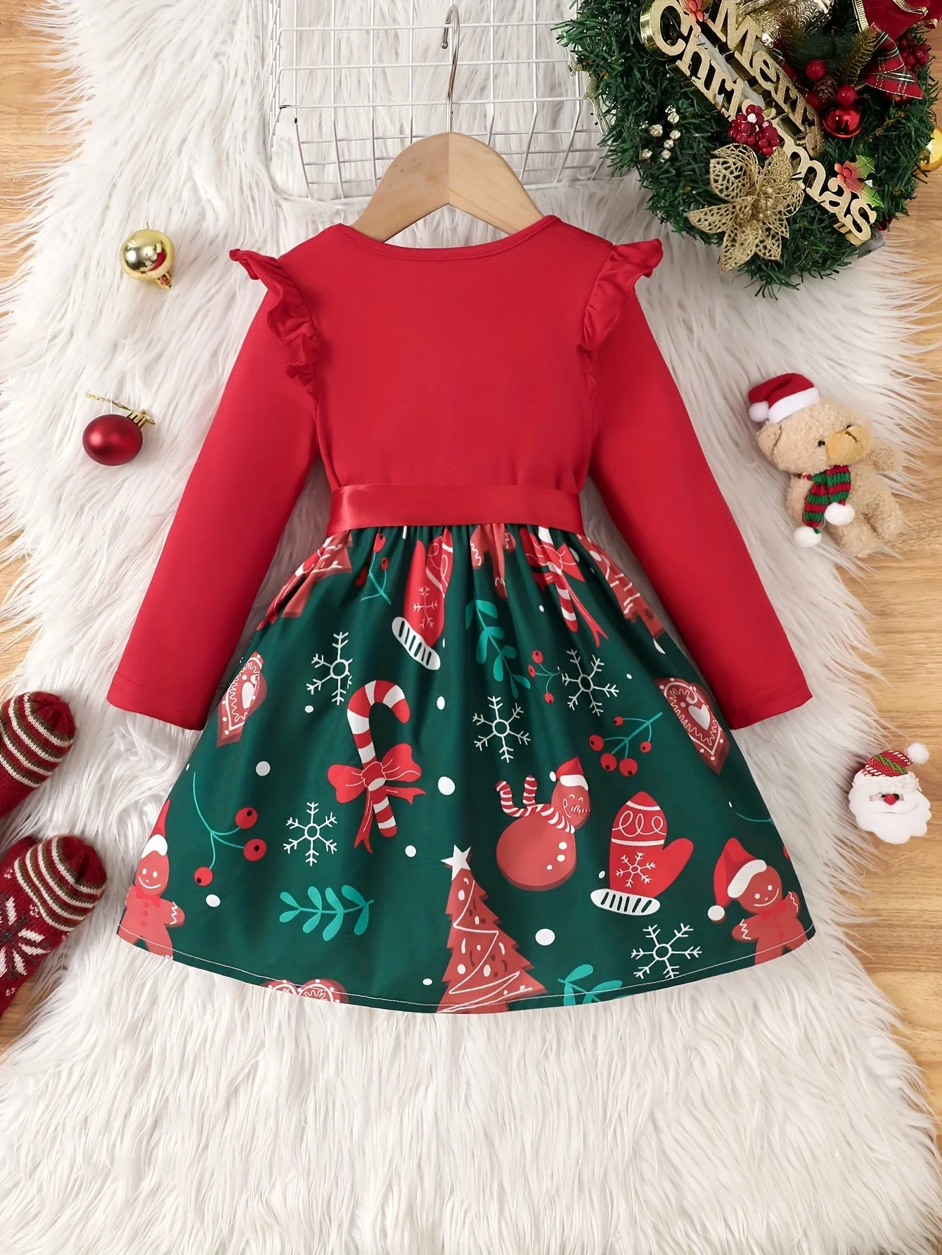 Adorable Christmas House Print Long-Sleeve A-Line Dress for Girls - Sweet Comfy Party Dresses for Spring and Fall - Ideal Gift for Little Princesses