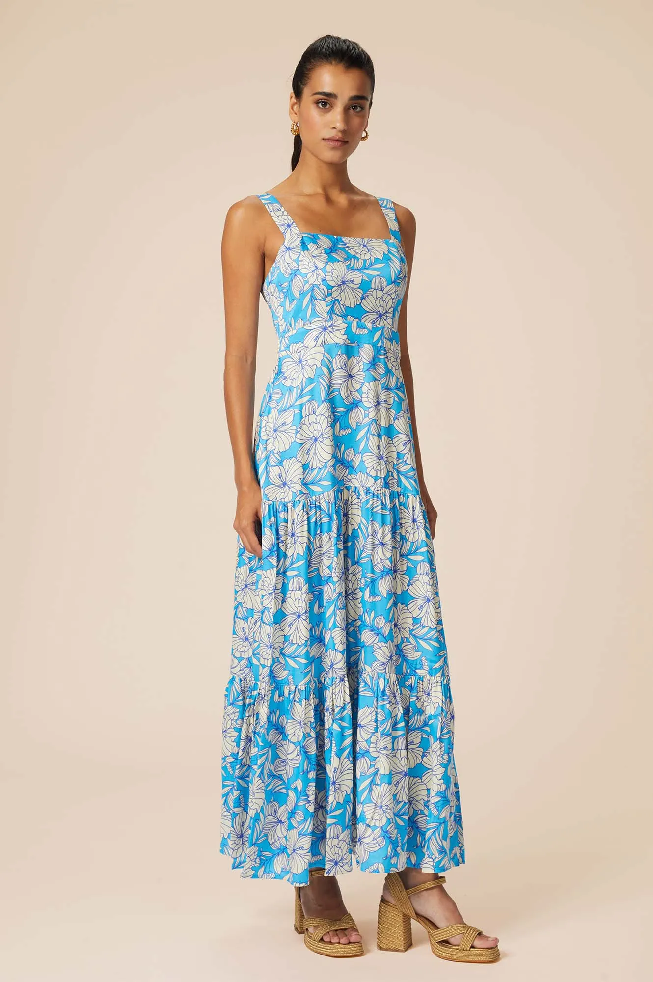 Aurelia Satin Dress | Lined Floral Turquoise/Cream