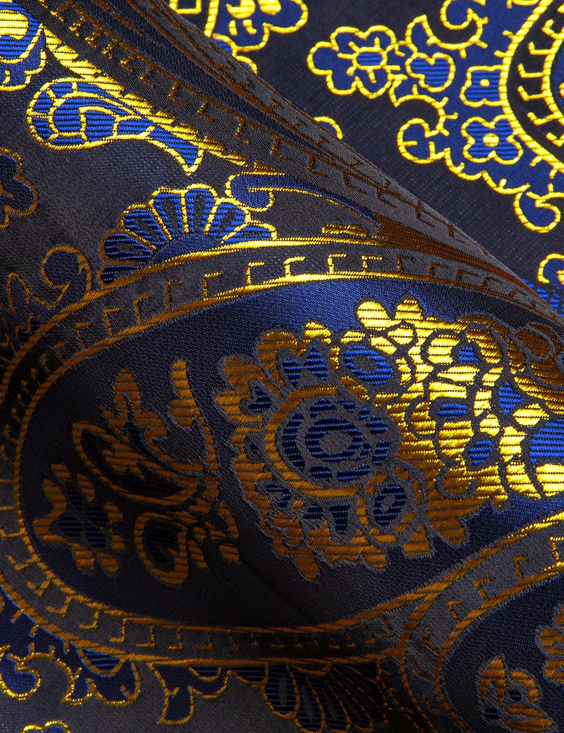 Barry Wang Gold Blue Black Paisley Pattern Silk Men's Formal Shirt