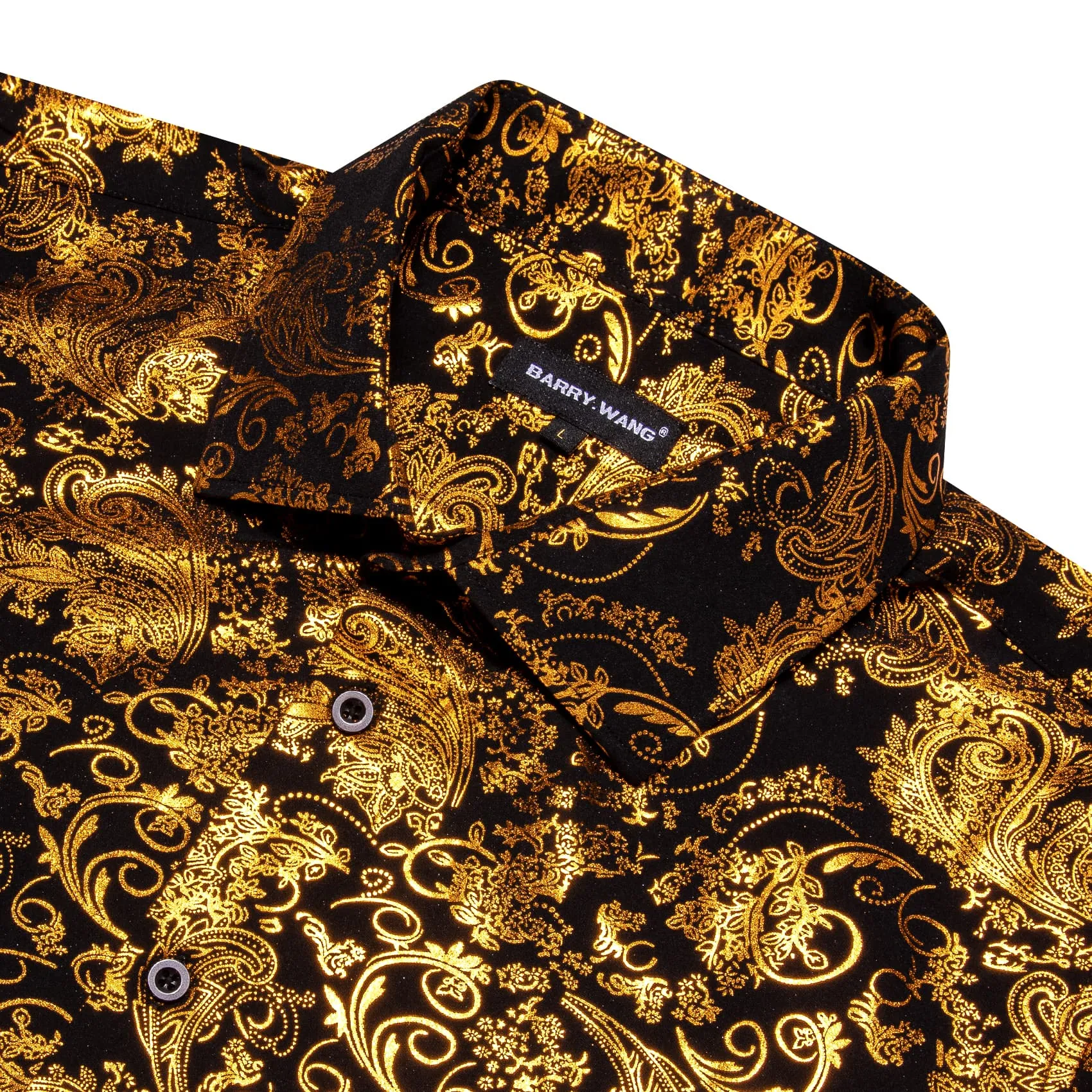 Barry Wang Gold Shirt Black Paisley Men's Windsor Collar Button Shirt
