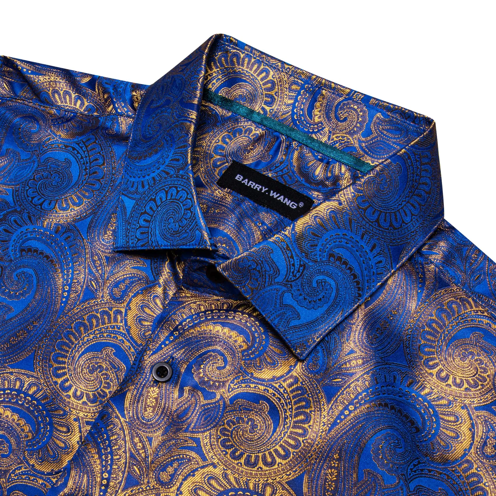Barry Wang Men's Button Up Shirt Blue Light Golden Paisley Dress Shirt