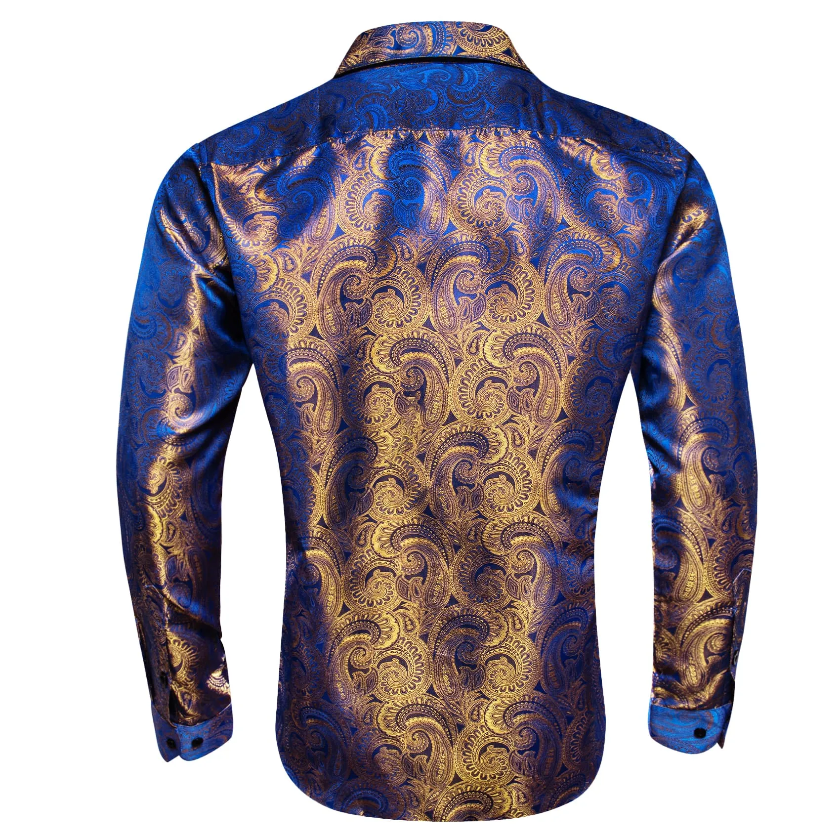 Barry Wang Men's Button Up Shirt Blue Light Golden Paisley Dress Shirt