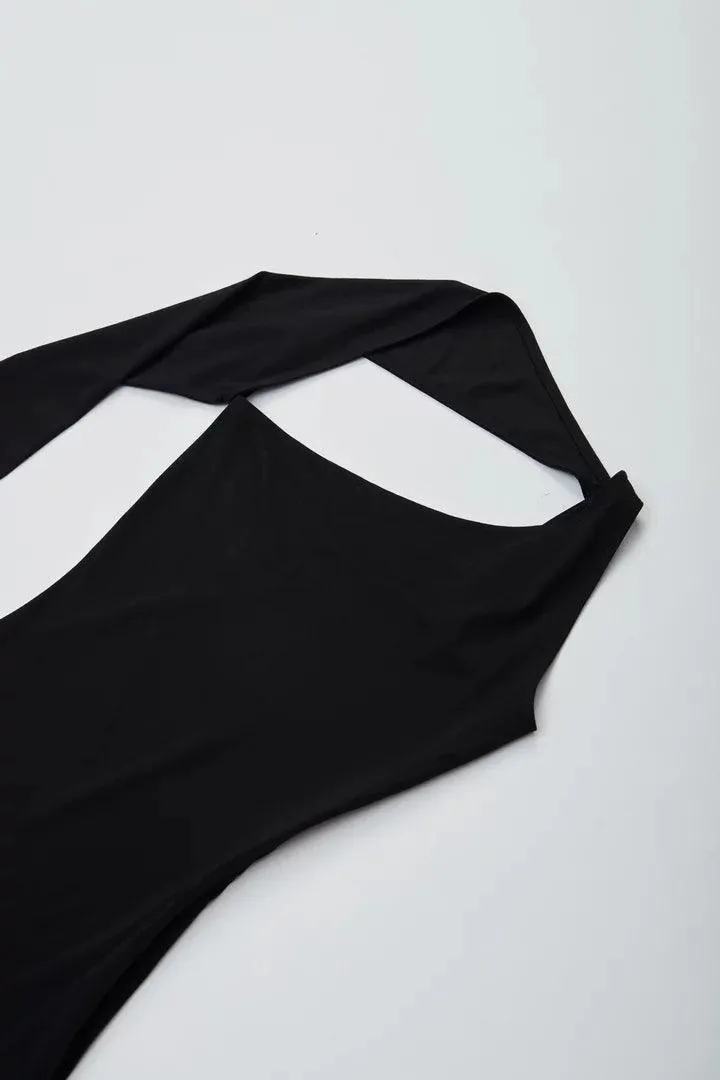 Black One Shoulder Mini Dress With Tassels