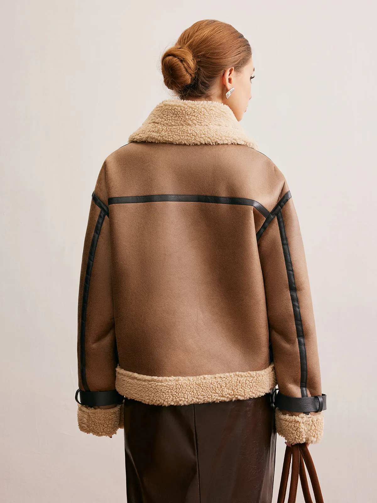 Chicmy-Winter Outfits Christmas Thanksgiving Gift New Year's Eve Outfits Streetwear Fashion Faux Leather Zipper Teddy Coat