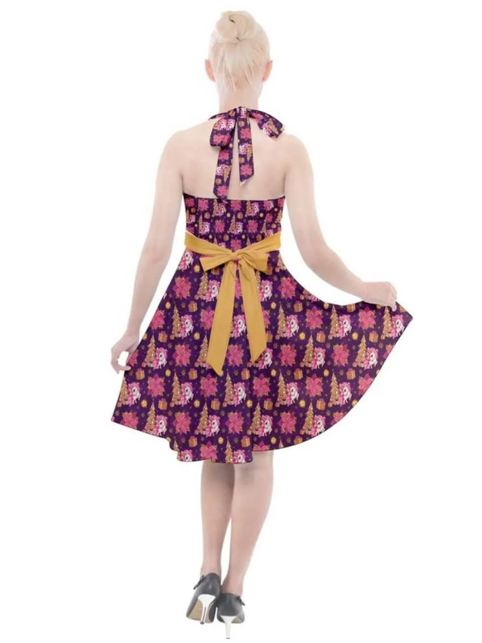 Christmas Unicorns Halter Swing Dress