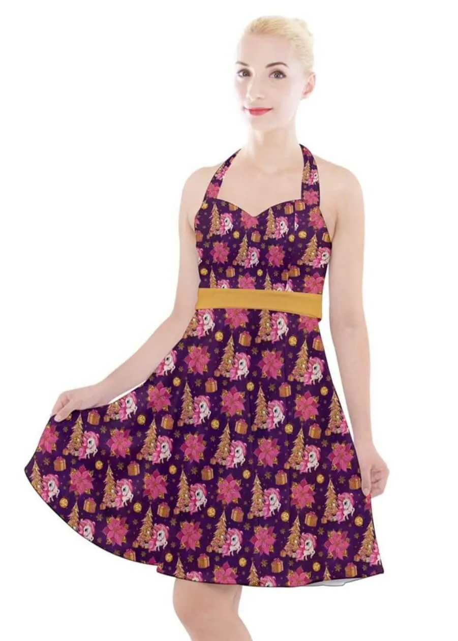 Christmas Unicorns Halter Swing Dress