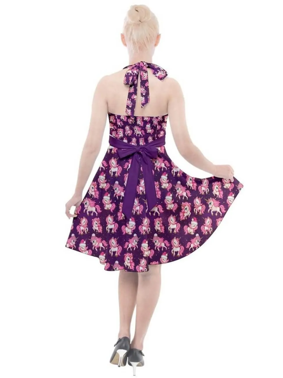 Christmas Unicorns Halter Swing Dress