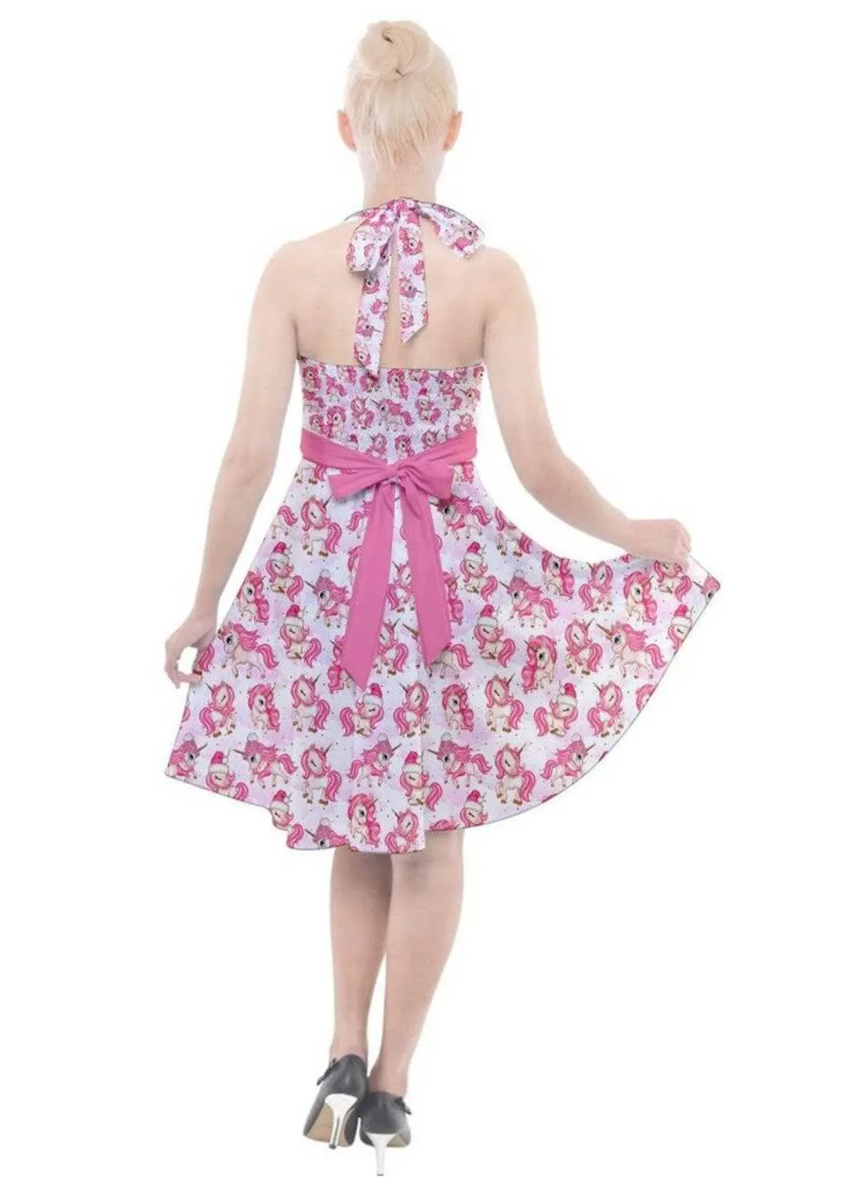 Christmas Unicorns Halter Swing Dress