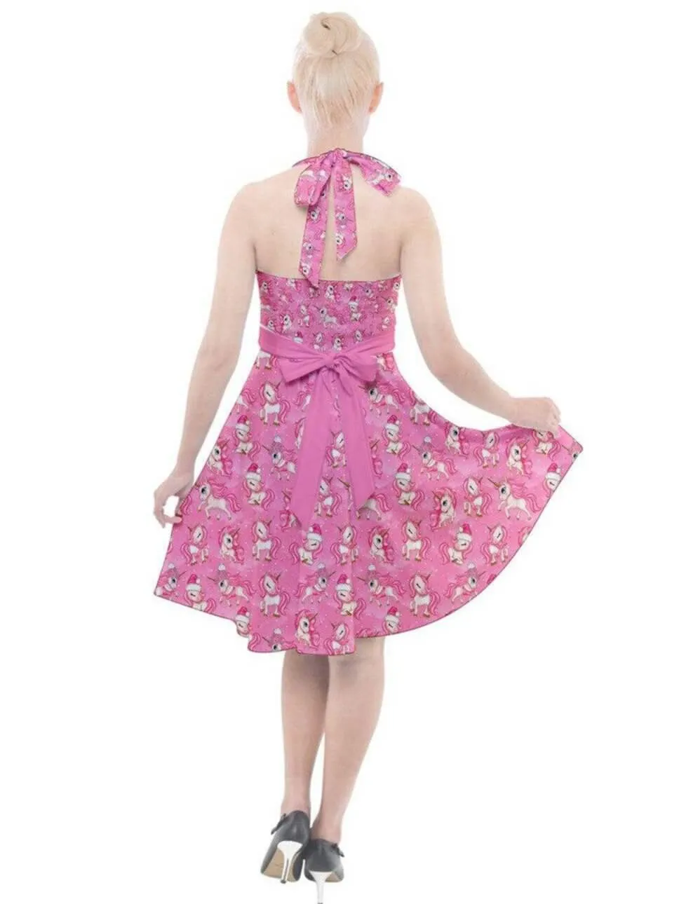 Christmas Unicorns Halter Swing Dress