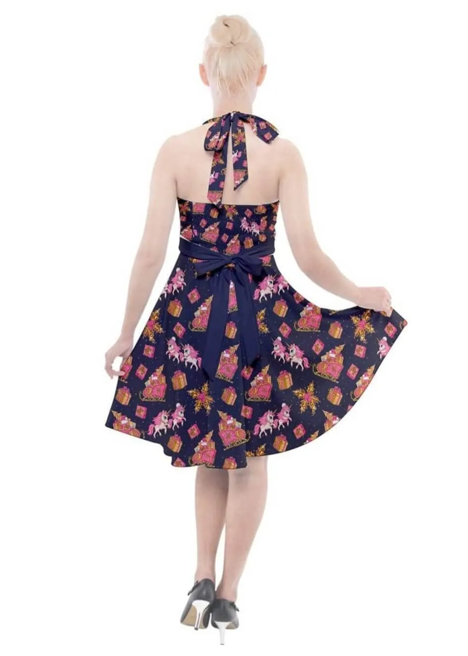 Christmas Unicorns Halter Swing Dress