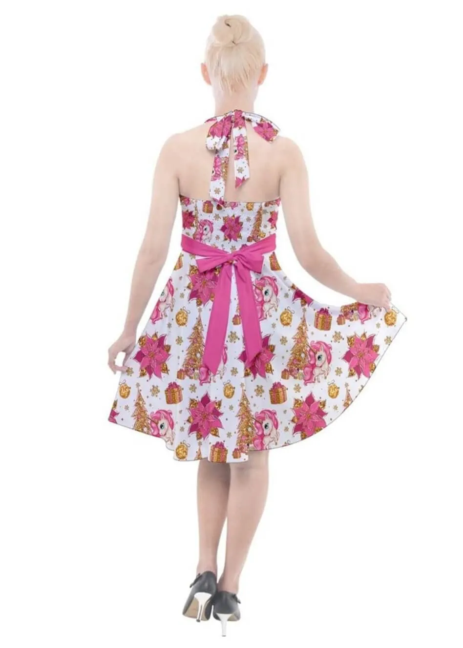 Christmas Unicorns Halter Swing Dress