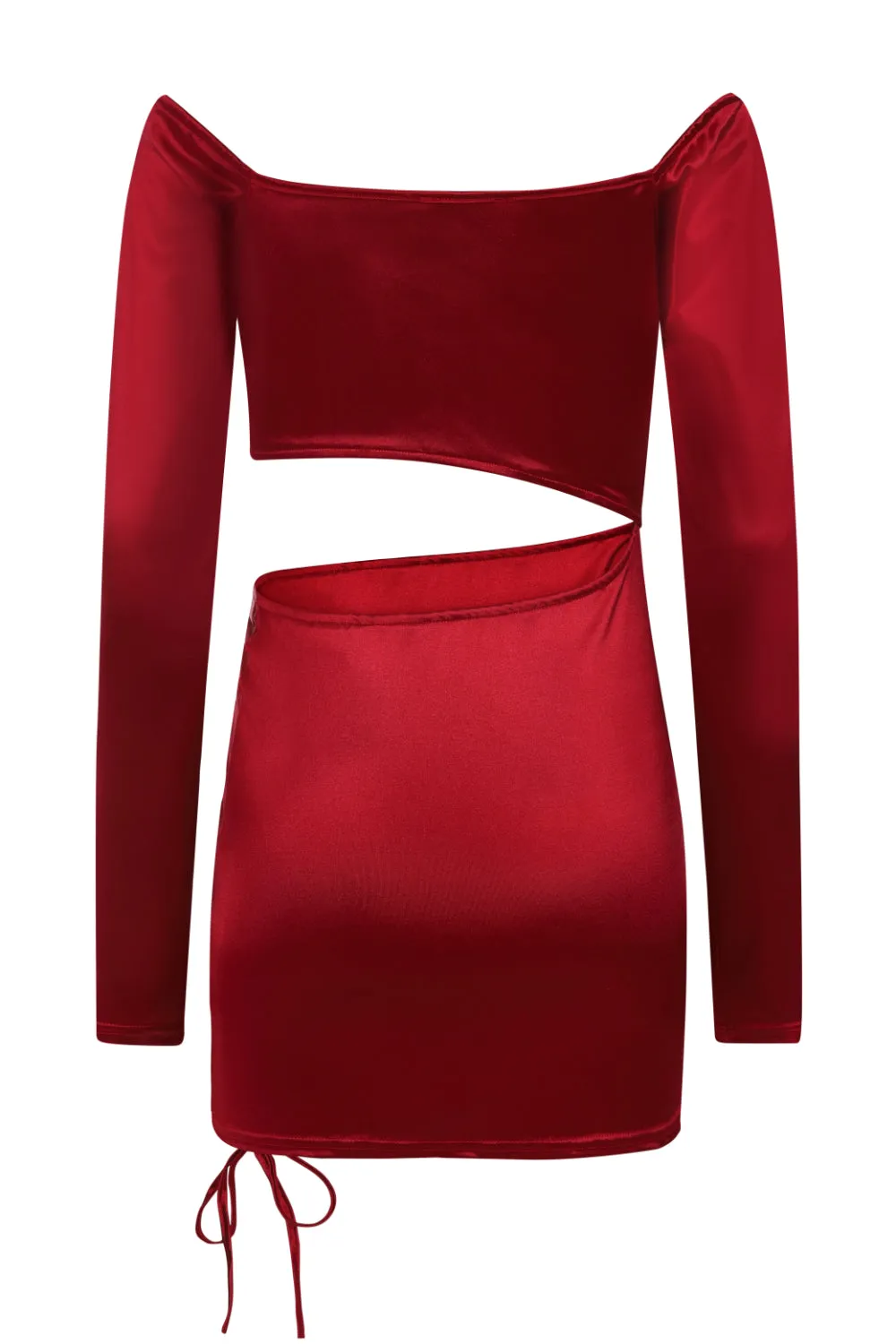 Cut It Out Berry Slinky Satin Cut Out Ruched Mini Dress