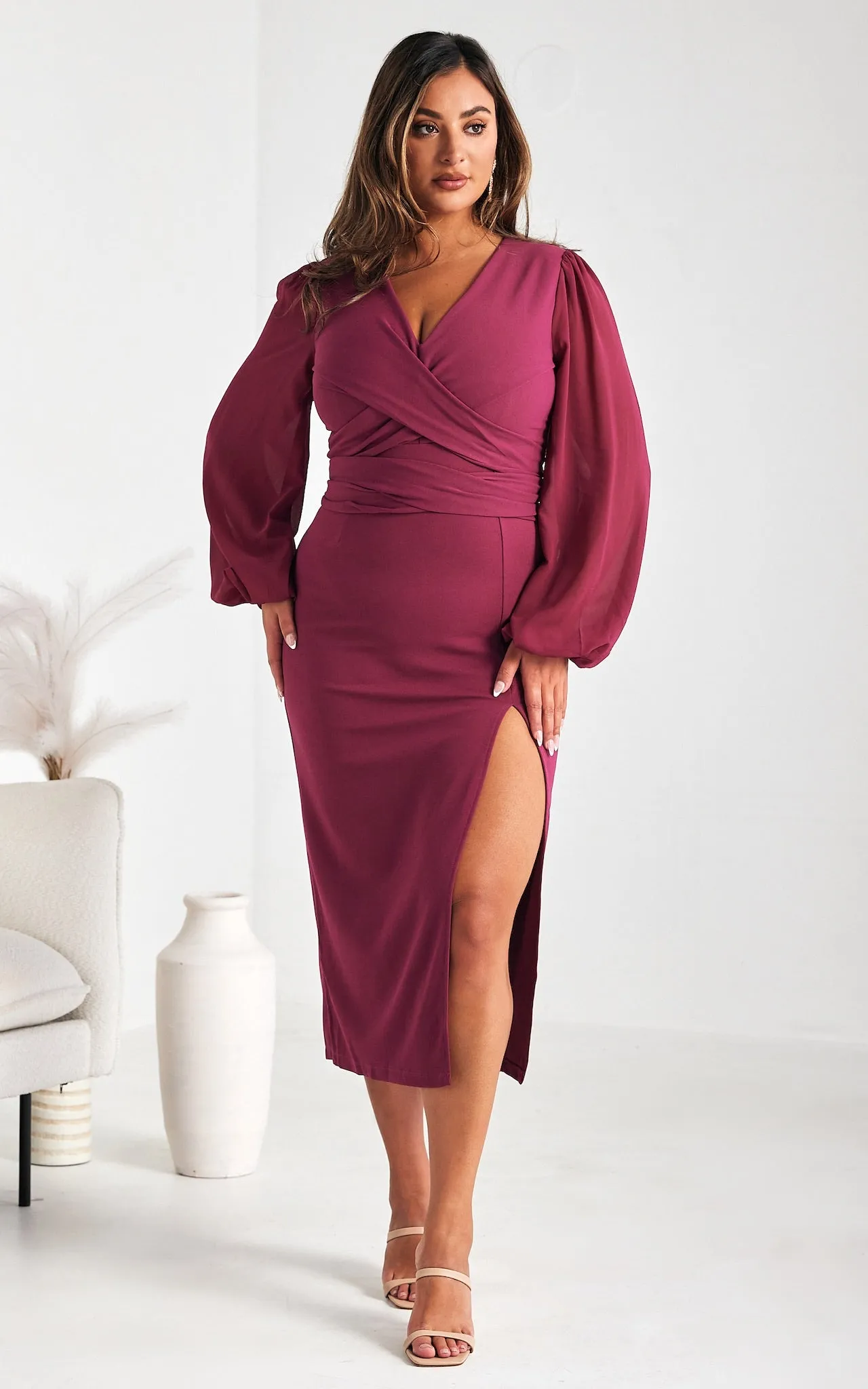 Fergus Midi Dress - Magenta