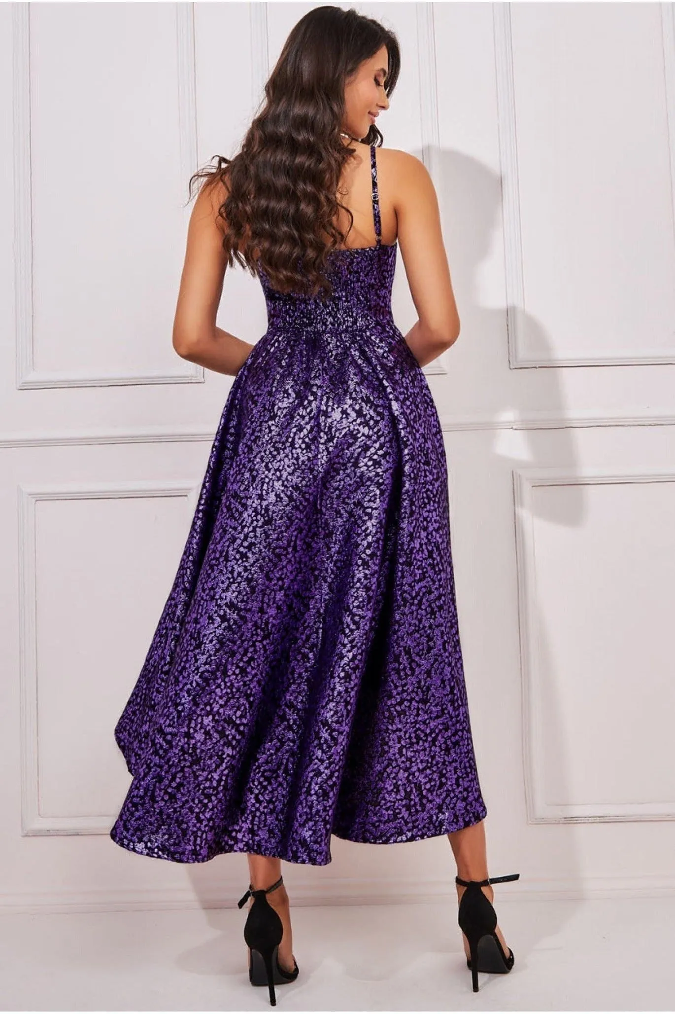 Goddiva Foil Jacquard Sleeveless High Low Midi - Purple