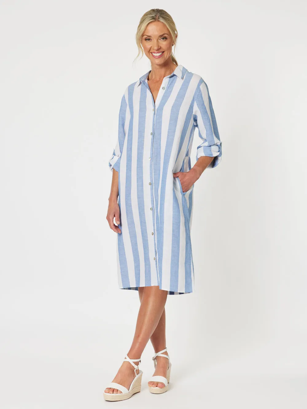 Hamptons Stripe Dress - Blue