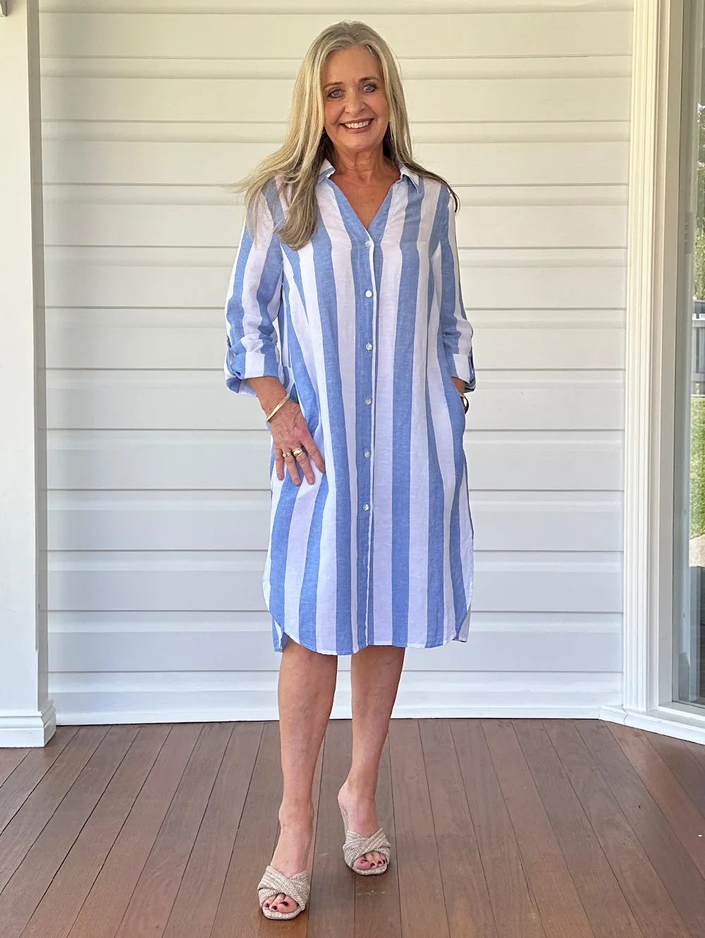Hamptons Stripe Dress - Blue