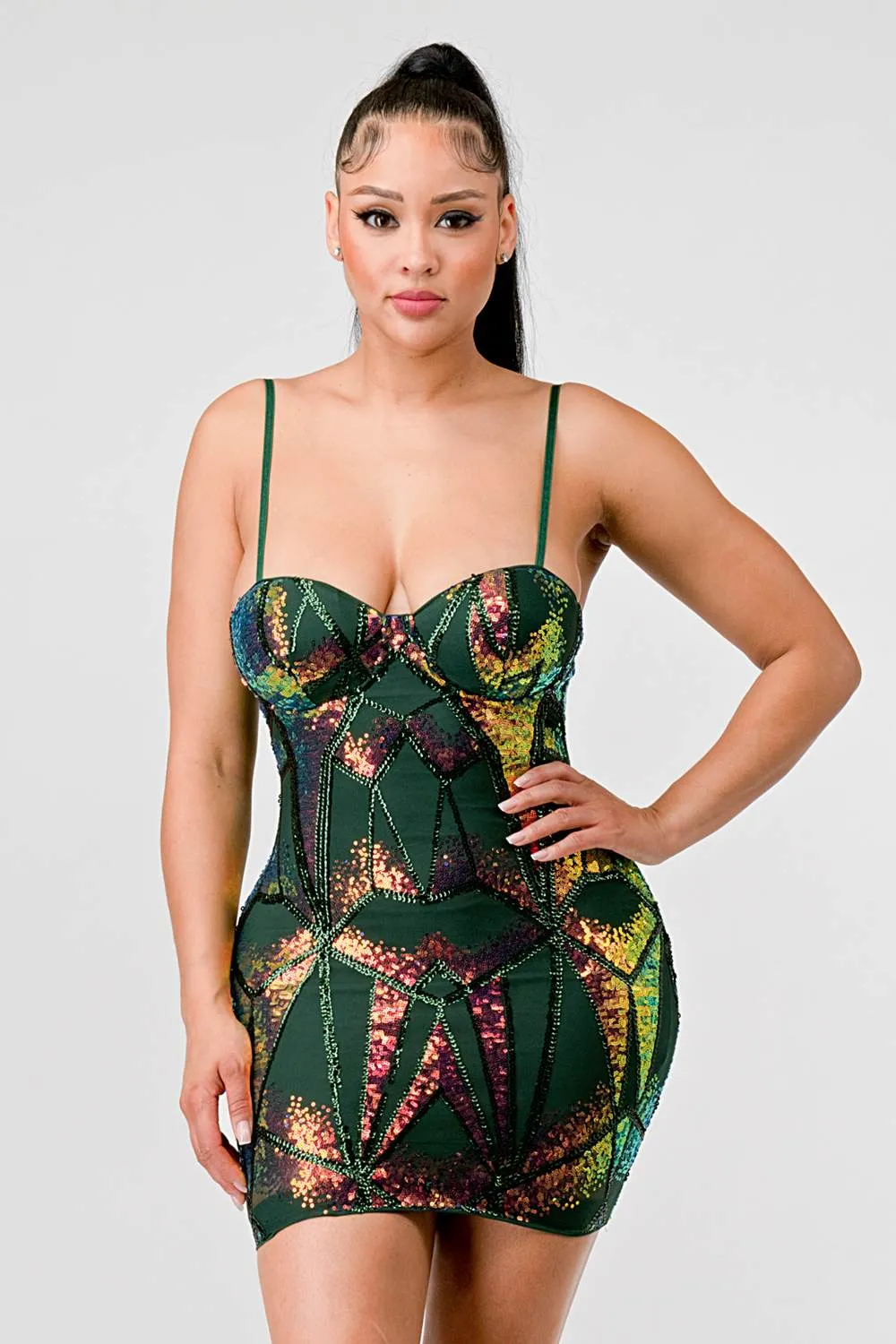 HOLOGRAM SEQUINS SWEETHEART SLEEVELESS MINI DRESS