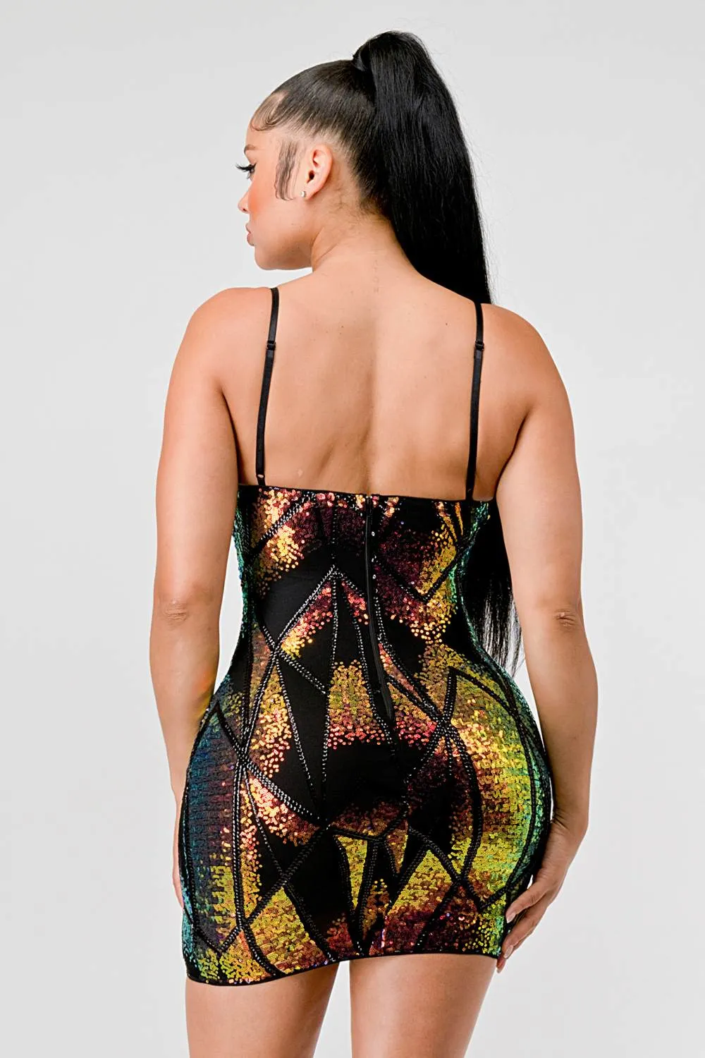 HOLOGRAM SEQUINS SWEETHEART SLEEVELESS MINI DRESS