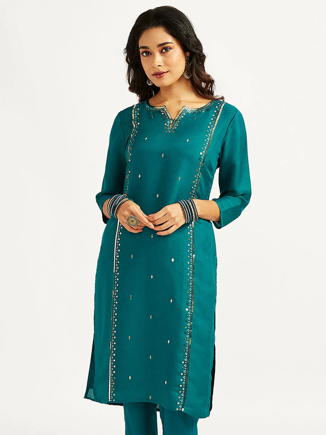 Jashvi Women's Bottle Green Only Kurta