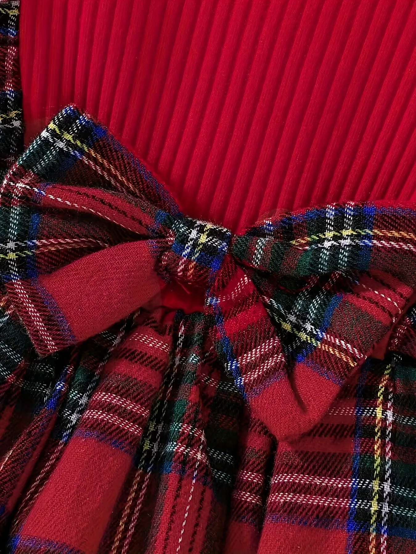 Long Sleeve Sweet & Stylish Ruffle Spliced Bow Decor Plaid Pattern Dress for Fall & Winter, as Christmas Gifts