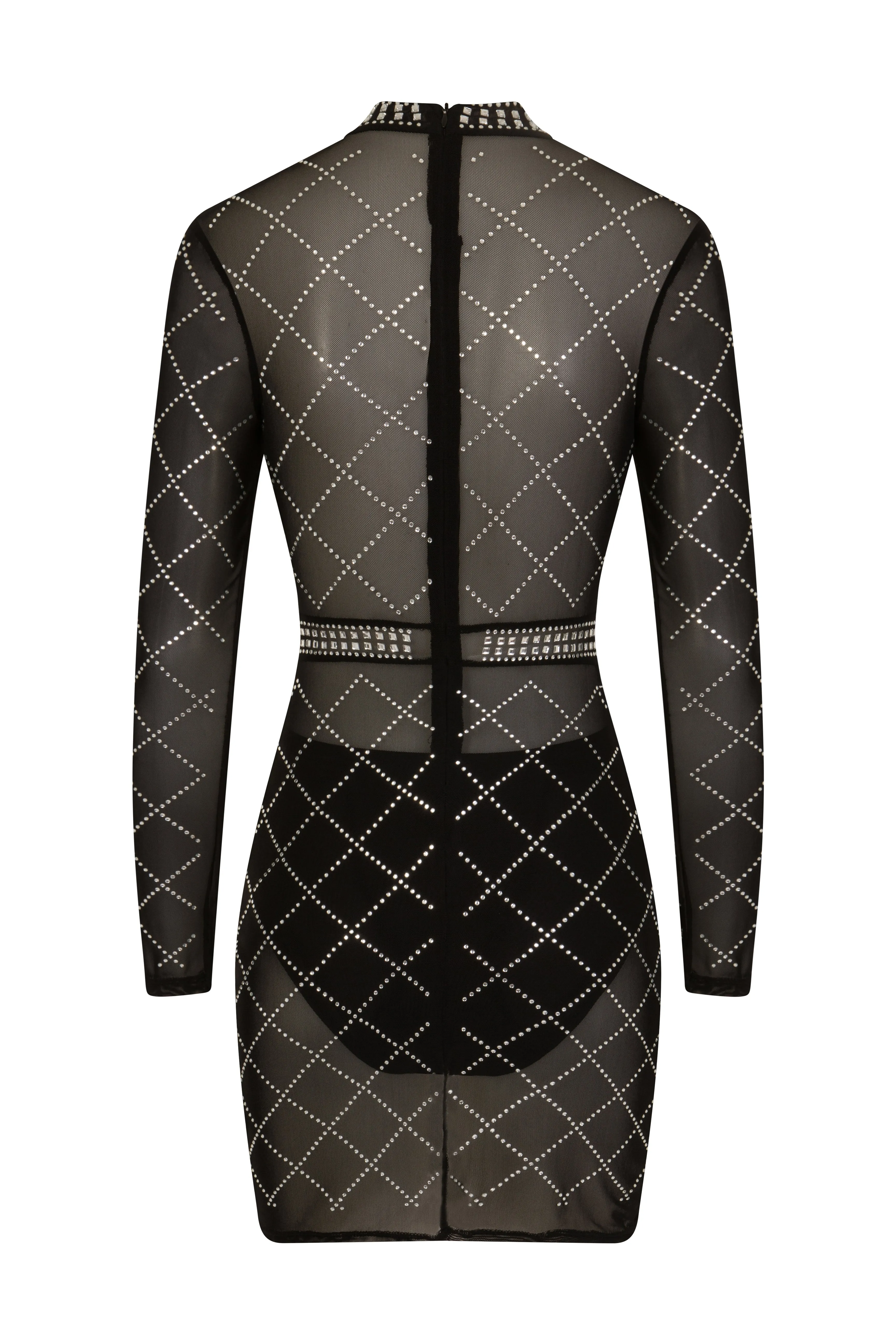 Lopez Black Crystal Rhinestone Embellished Sheer Mesh Bodycon Dress