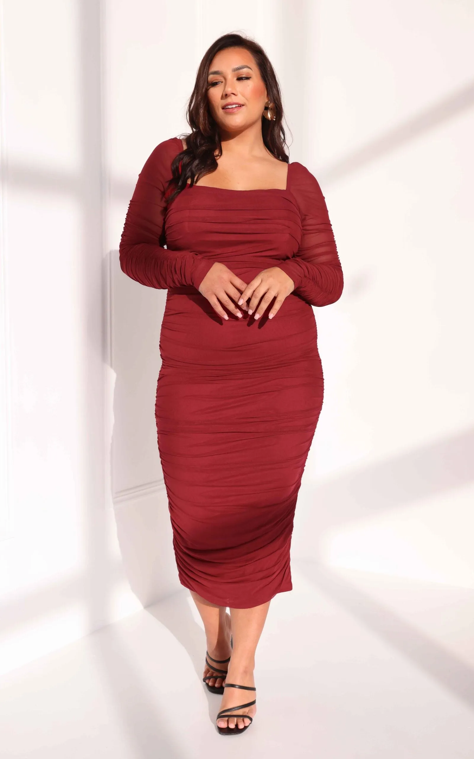 Lovick Mesh Midi Dress - Wine