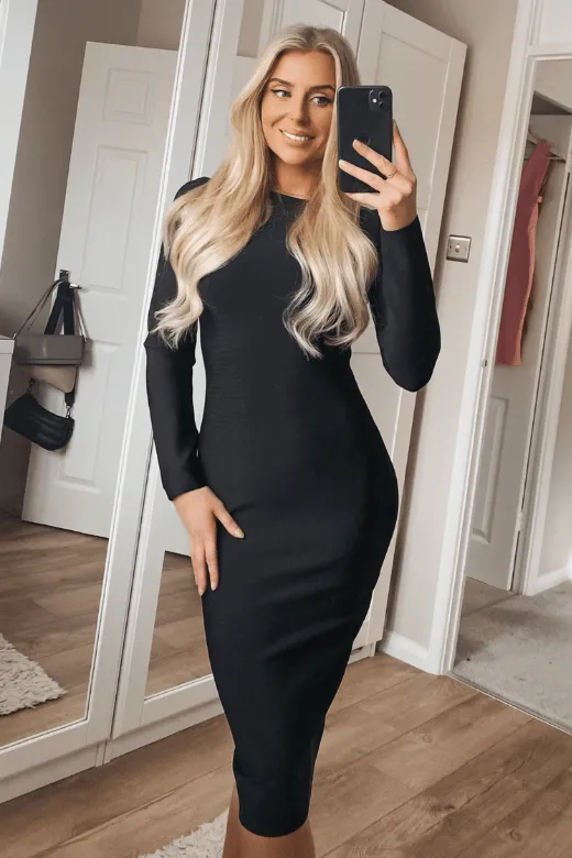 Lyn Long Sleeve Bandage Dress - Lipstick Red