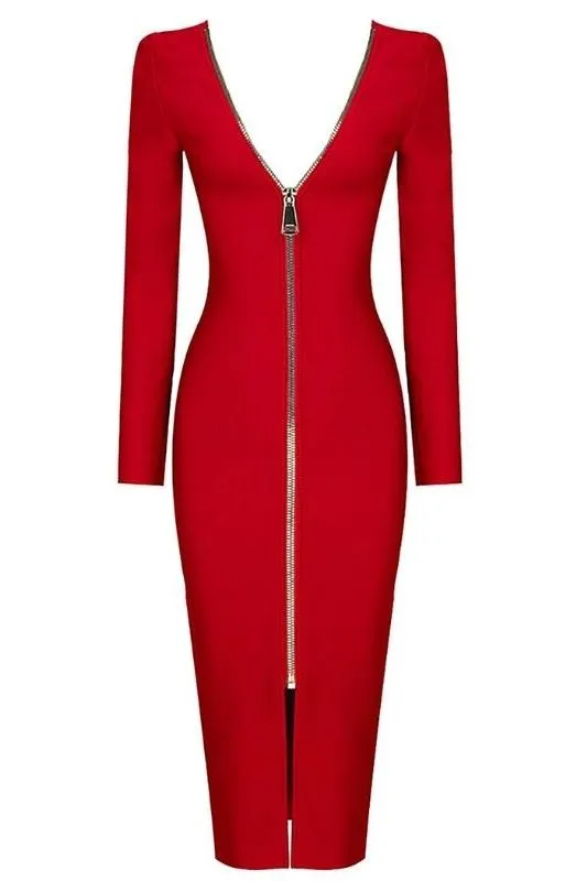 Lyn Long Sleeve Bandage Dress - Lipstick Red