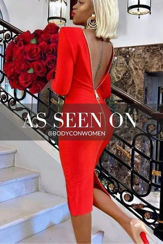 Lyn Long Sleeve Bandage Dress - Lipstick Red