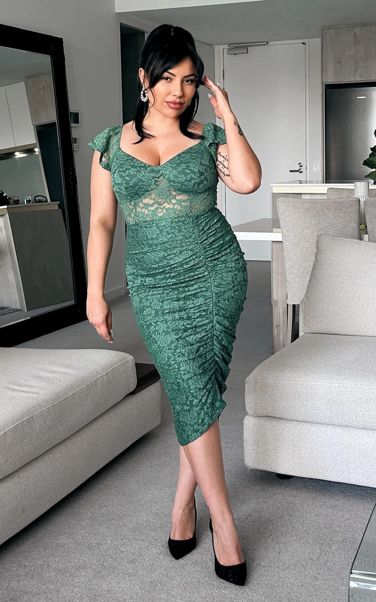 Mirae Lace Midi Dress - Emerald