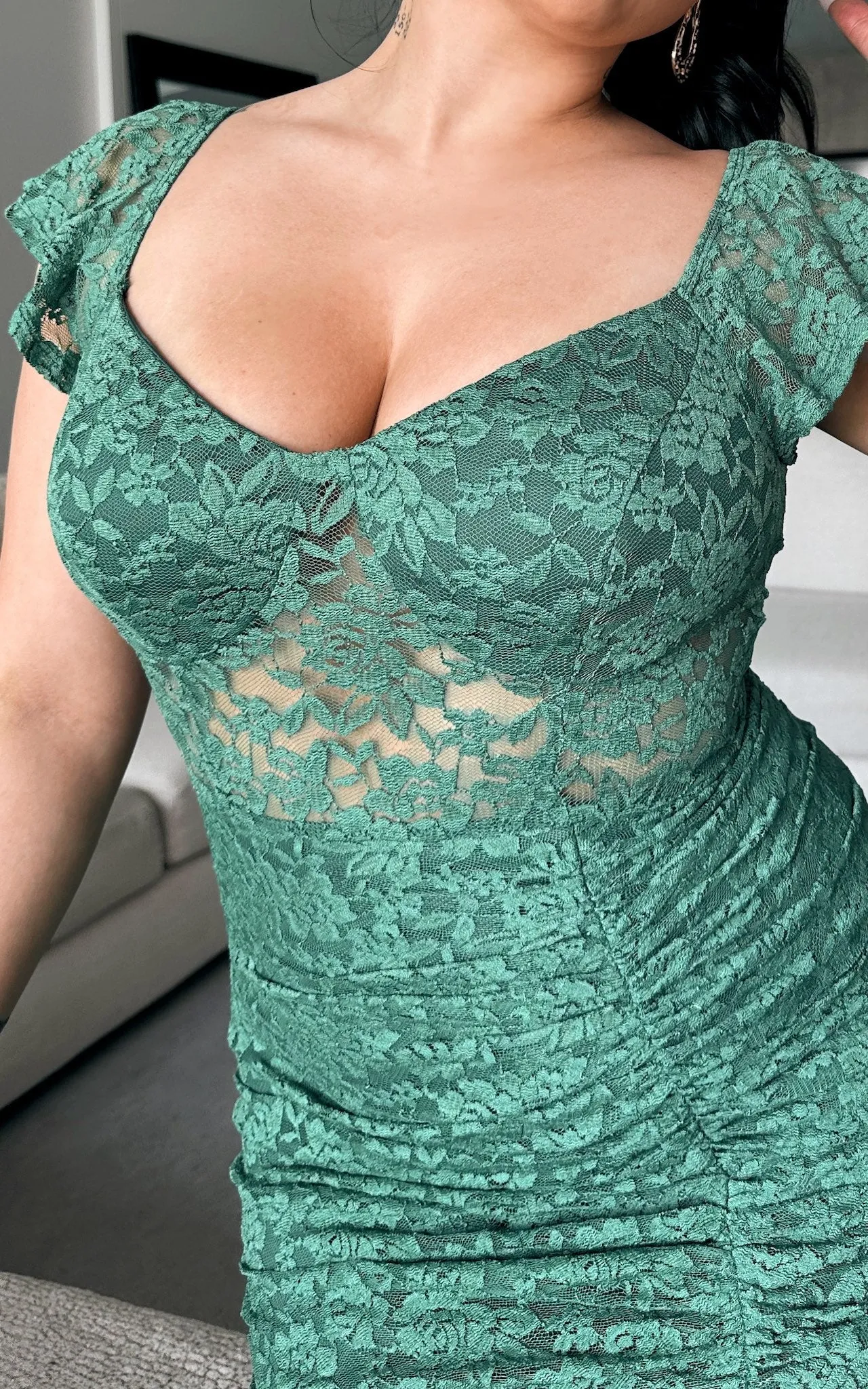 Mirae Lace Midi Dress - Emerald