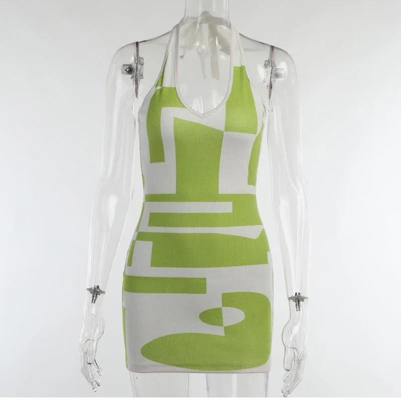 Mod Color-block Halter BodyCon Dress