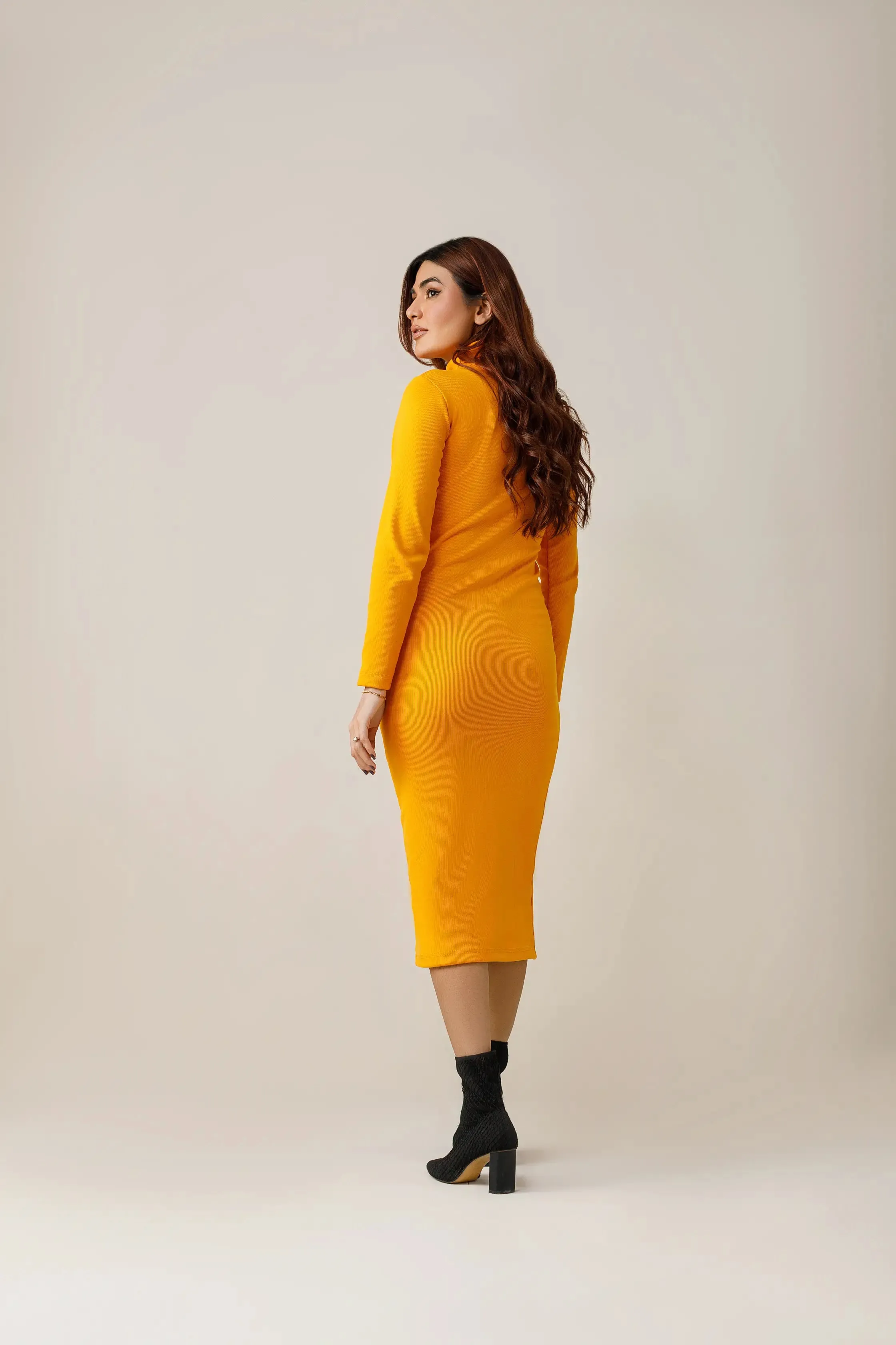 Mustard Yellow highneck Bodycon dress