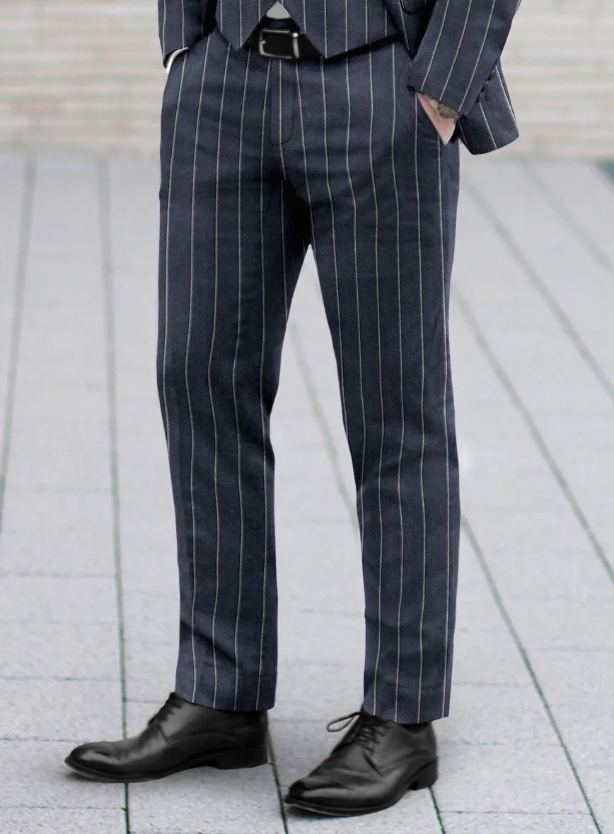 Noble Loredana Blue Stripe Cotton Silk Linen Pants