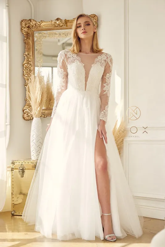 NOX ANABEL JE911 Long Sleeve Illusion Bateau Wedding Dress