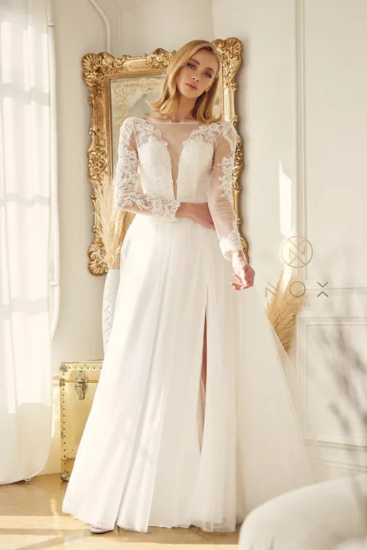 NOX ANABEL JE911 Long Sleeve Illusion Bateau Wedding Dress