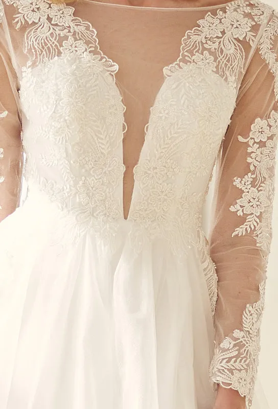 NOX ANABEL JE911 Long Sleeve Illusion Bateau Wedding Dress