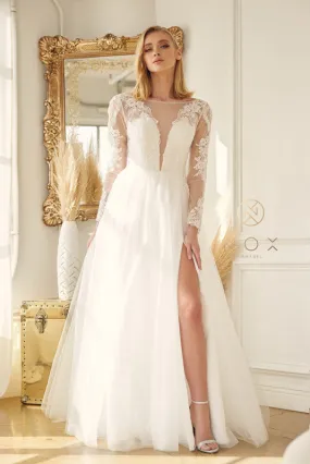 NOX ANABEL JE911 Long Sleeve Illusion Bateau Wedding Dress