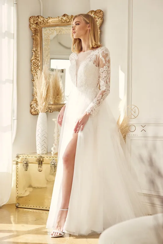 NOX ANABEL JE911 Long Sleeve Illusion Bateau Wedding Dress