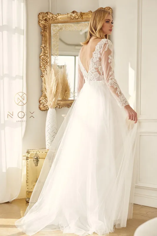 NOX ANABEL JE911 Long Sleeve Illusion Bateau Wedding Dress