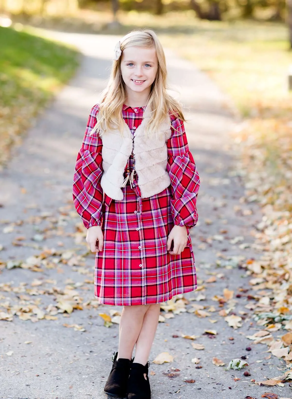 Plaid Button Midi Dress