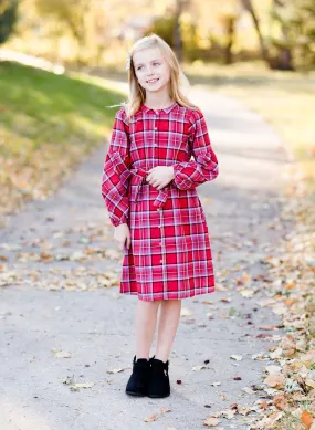 Plaid Button Midi Dress