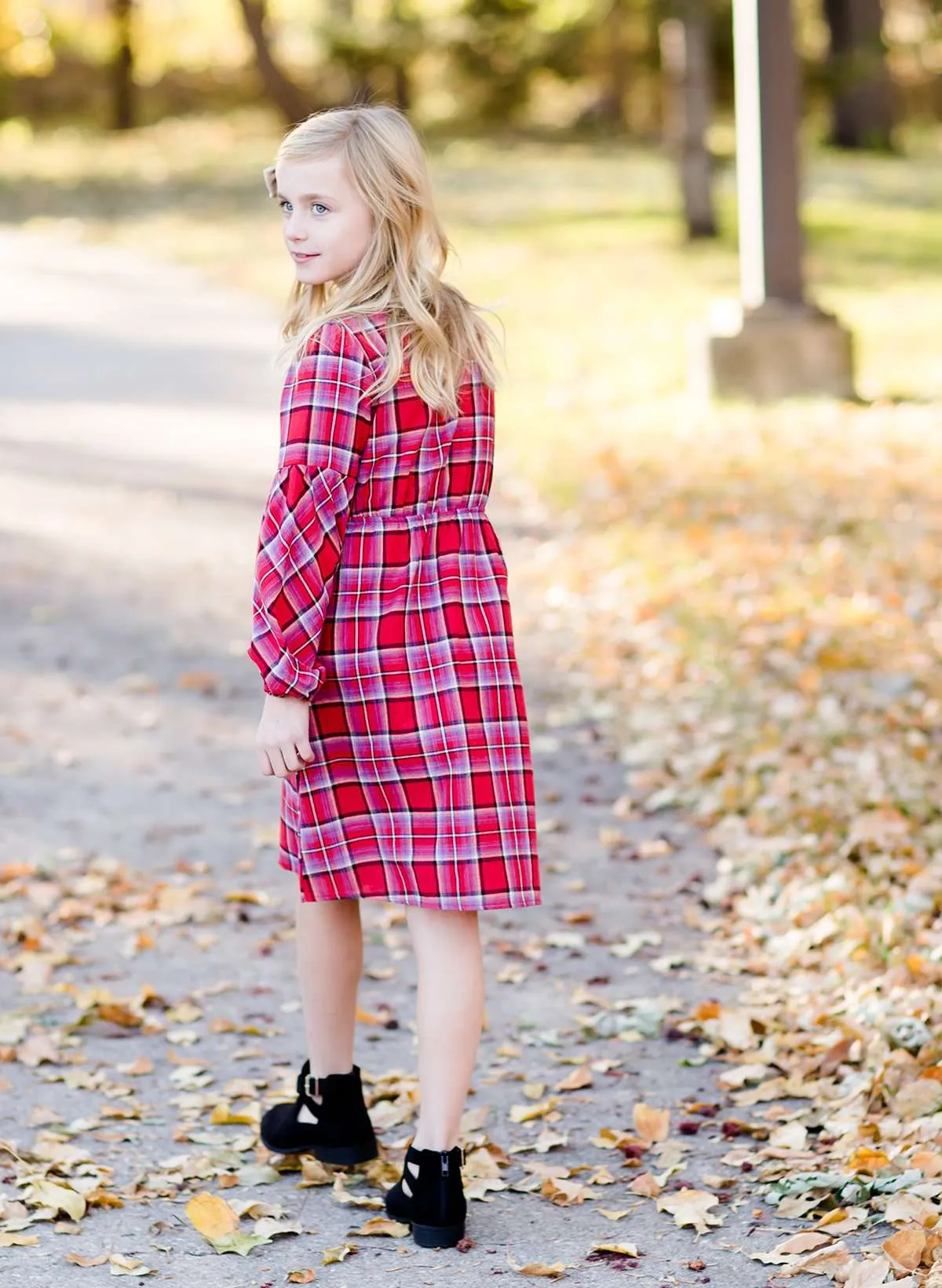 Plaid Button Midi Dress