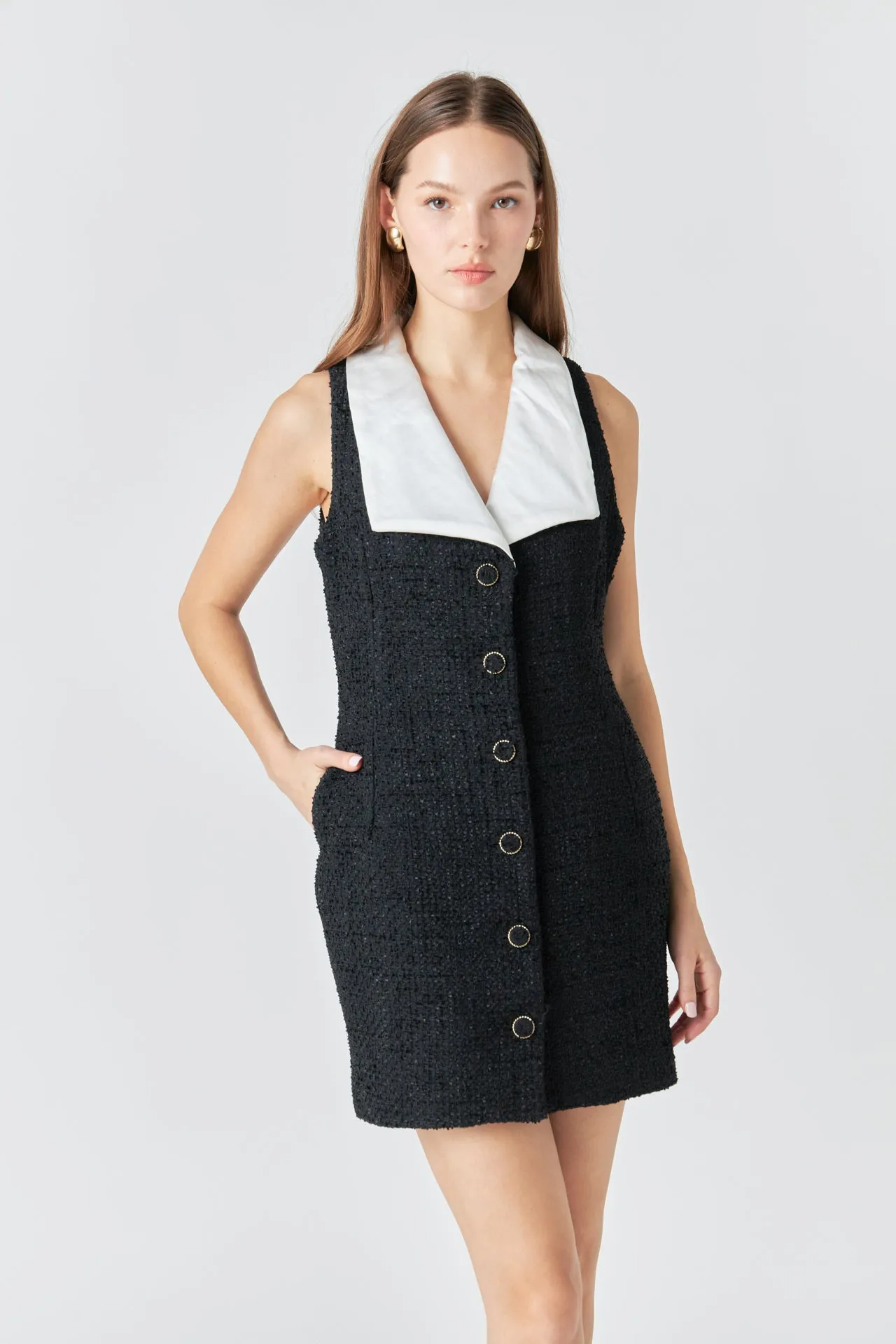 Premium Sleeveless Tweed Mini Dress