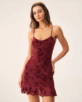 Red Floral Mesh Slip Mini Dress