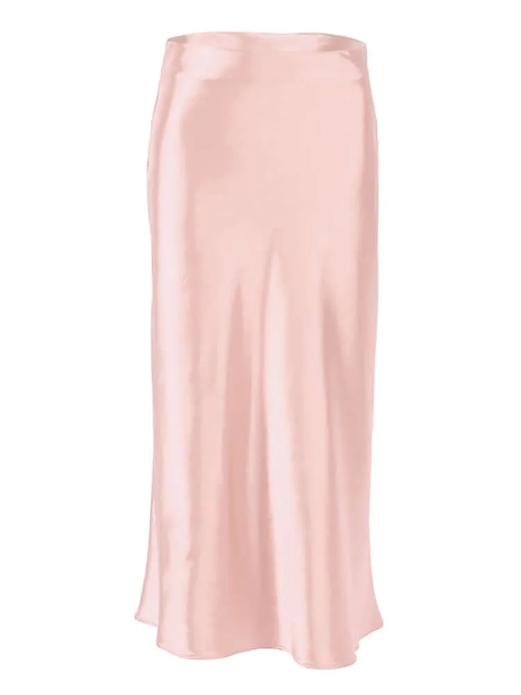Restve Casual Women High Waisted Long Skirt Purple Satin Office Ladies Elegant Skirts Solid Silk Midi Skirt Spring Summer