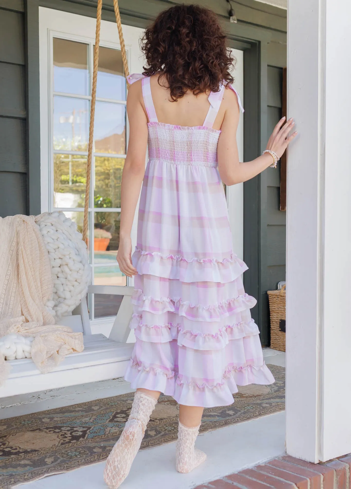 Ruffle Detail Plaid Midi Dress