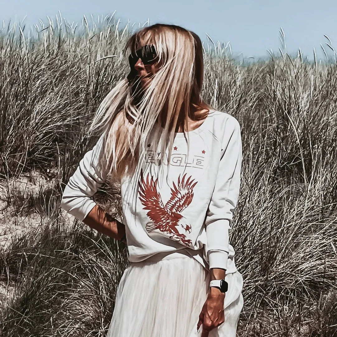 Rusty orange Eagle on vintage white sweatshirt *relaxed fit*